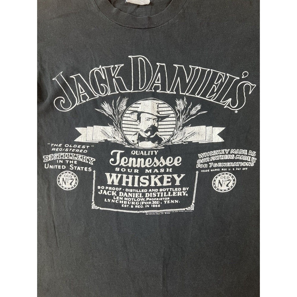 VTG Rare 1988 Jack Daniels Logo Retro Font  Black Tshirt M/L Single Stitch